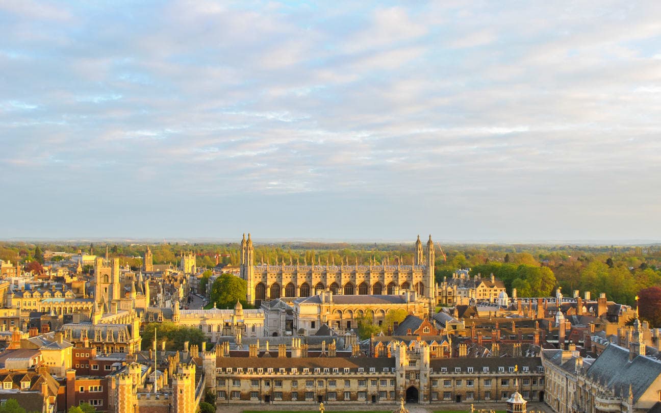 an aerial landscape overlooking Cambridge showing the area 1st response drainage covers for drainage services.