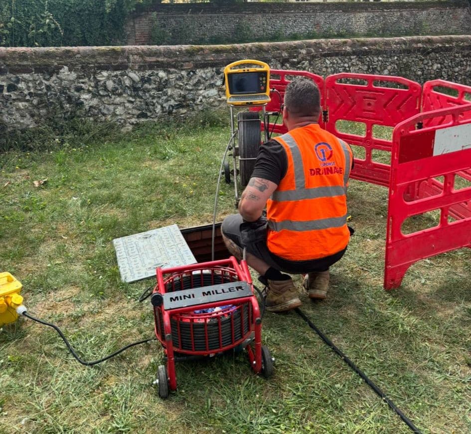 Drainage engineer completing a CCTV drainage survey