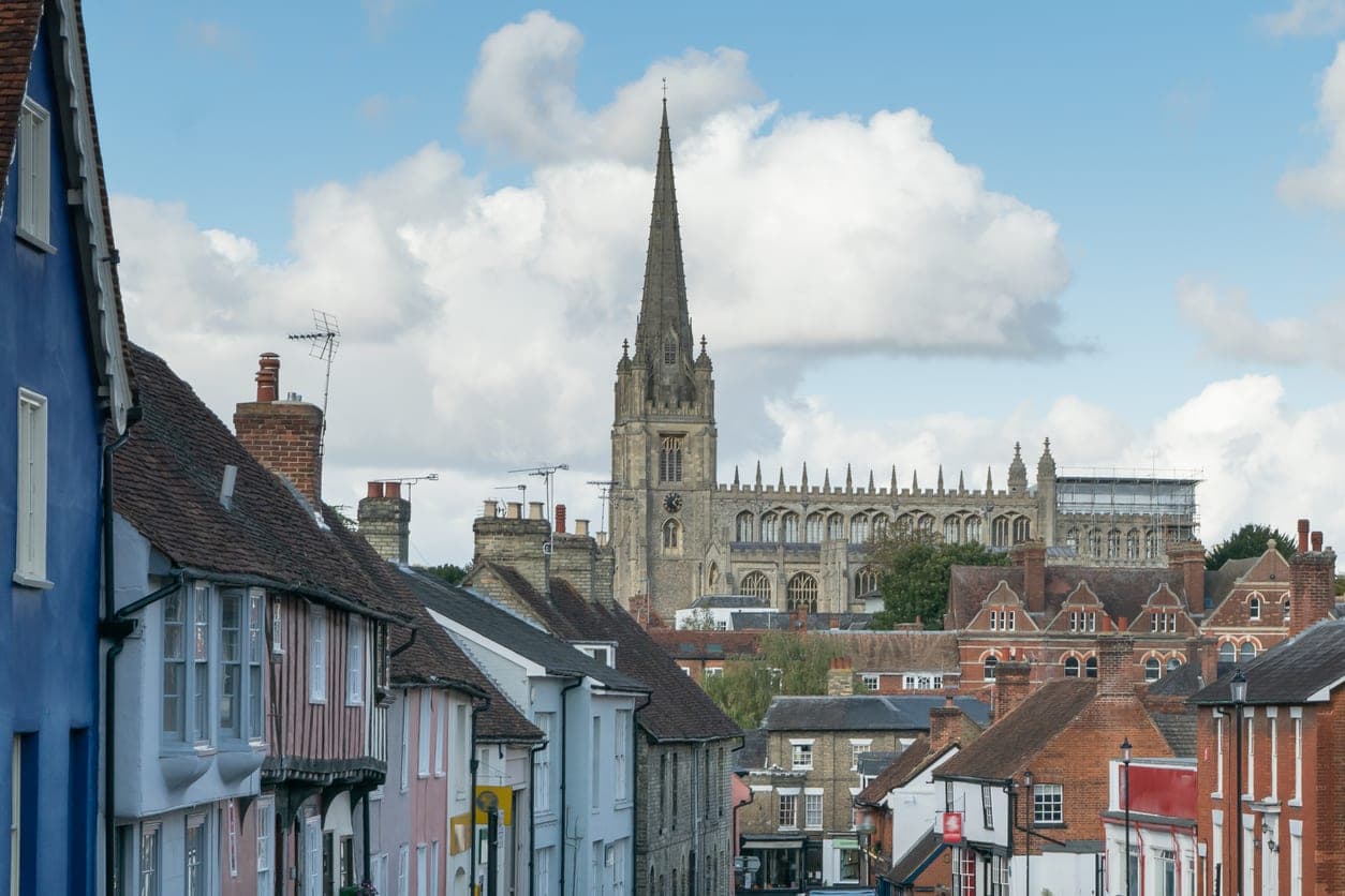 A street view of Saffron Walden showing the homes which 1st Response Drainage covers with drainage services